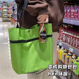 Portable foldable shopping cart for grocery shopping, tug handbag shopping bag, supermarket foldable wheels, single shoulder household cart