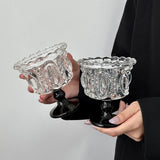 Vintage Embossed Glass Cup, Luxury High-Foot Crystal Dessert Cup for Ice Cream, Yogurt & Home Use