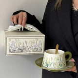 Vintage Oil Painting Lily of the Valley Coffee Cup & Saucer Set, Spring Inspired Premium Mug, Elegant Gift for Women