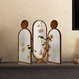 Mid-Century Chinese Style Folding Screen Tabletop Decor · Song Dynasty Aesthetics Bird & Flower Mirror Painting · 2025 New Premium Foldable Display Art