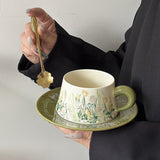 Vintage Oil Painting Lily of the Valley Coffee Cup & Saucer Set, Spring Inspired Premium Mug, Elegant Gift for Women