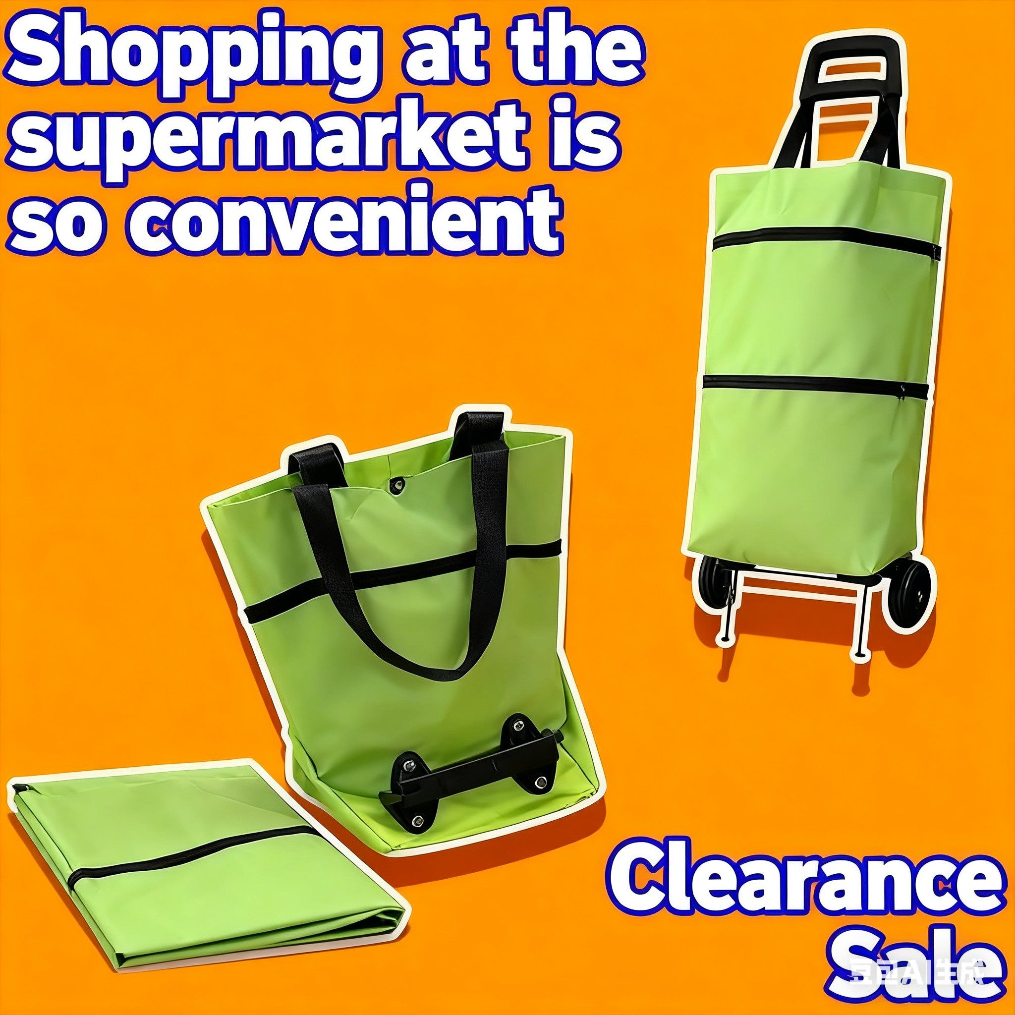 Portable foldable shopping cart for grocery shopping, tug handbag shopping bag, supermarket foldable wheels, single shoulder household cart