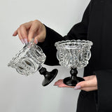 Vintage Embossed Glass Cup, Luxury High-Foot Crystal Dessert Cup for Ice Cream, Yogurt & Home Use