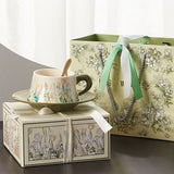 Vintage Oil Painting Lily of the Valley Coffee Cup & Saucer Set, Spring Inspired Premium Mug, Elegant Gift for Women