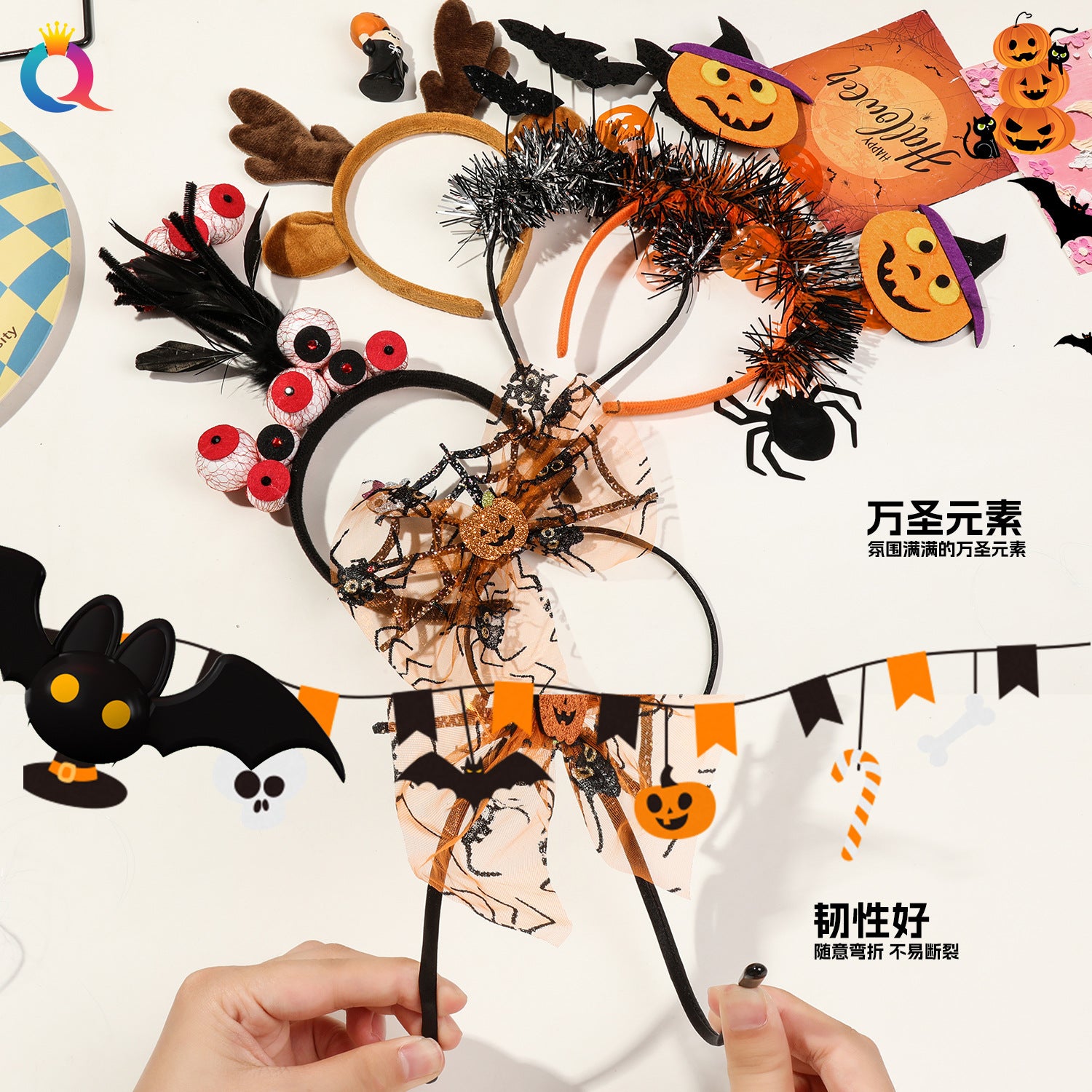 Qiyue Cross-border European and American 2025 Halloween Headband Little Devil Ghost Festival Carnival Masquerade Party Decoration Hair Accessories