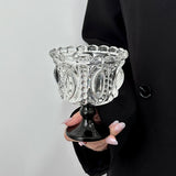 Vintage Embossed Glass Cup, Luxury High-Foot Crystal Dessert Cup for Ice Cream, Yogurt & Home Use