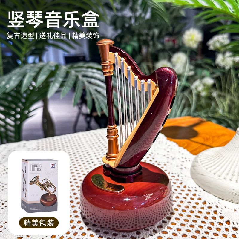 Unique Harp Music Box Artistic Decor Ornament for Homestay & Living Room Ideal Festival & Graduation Gift